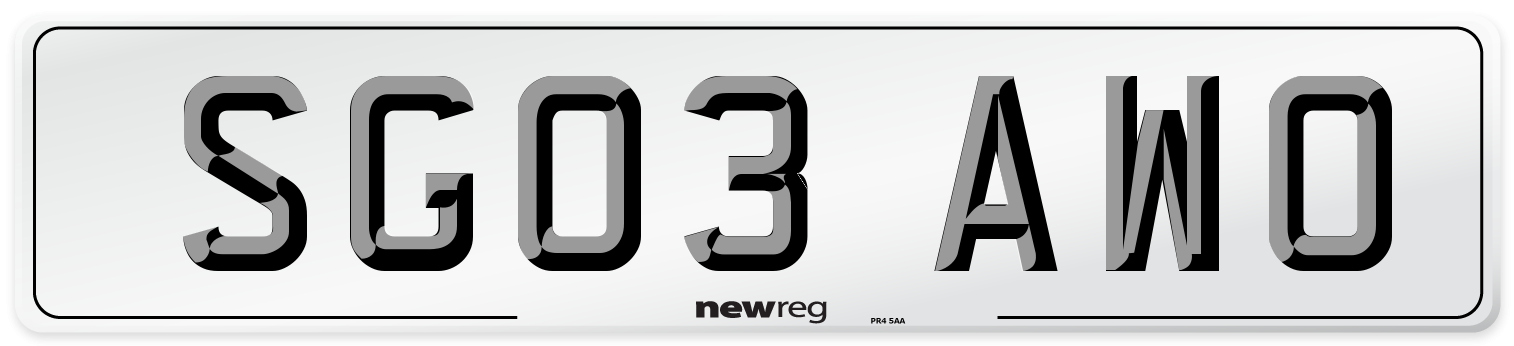 SG03 AWO Number Plate from New Reg